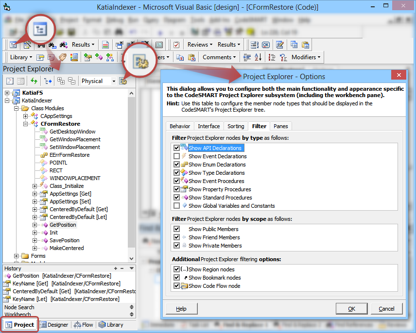 CodeSMART for VB6 - Displaying regions in the CodeSMART Project Explorer