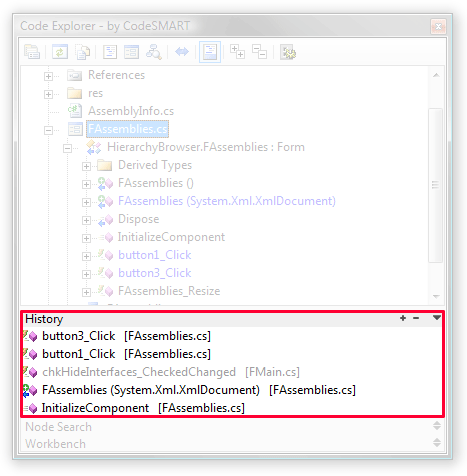 The CodeSMART Code Explorer History Pane