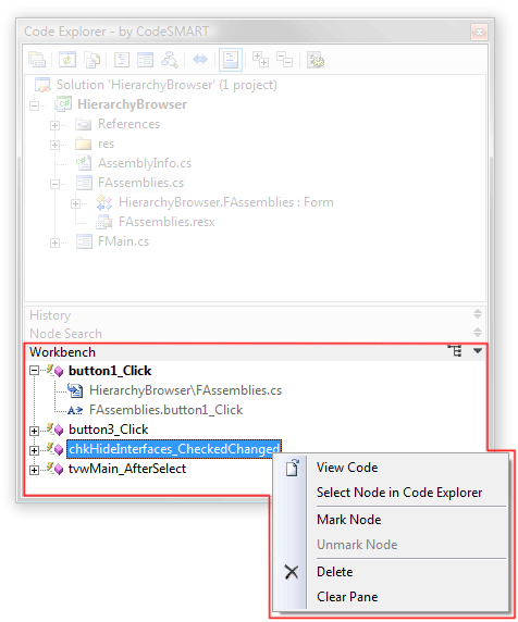 The CodeSMART Code Explorer Workbench Pane